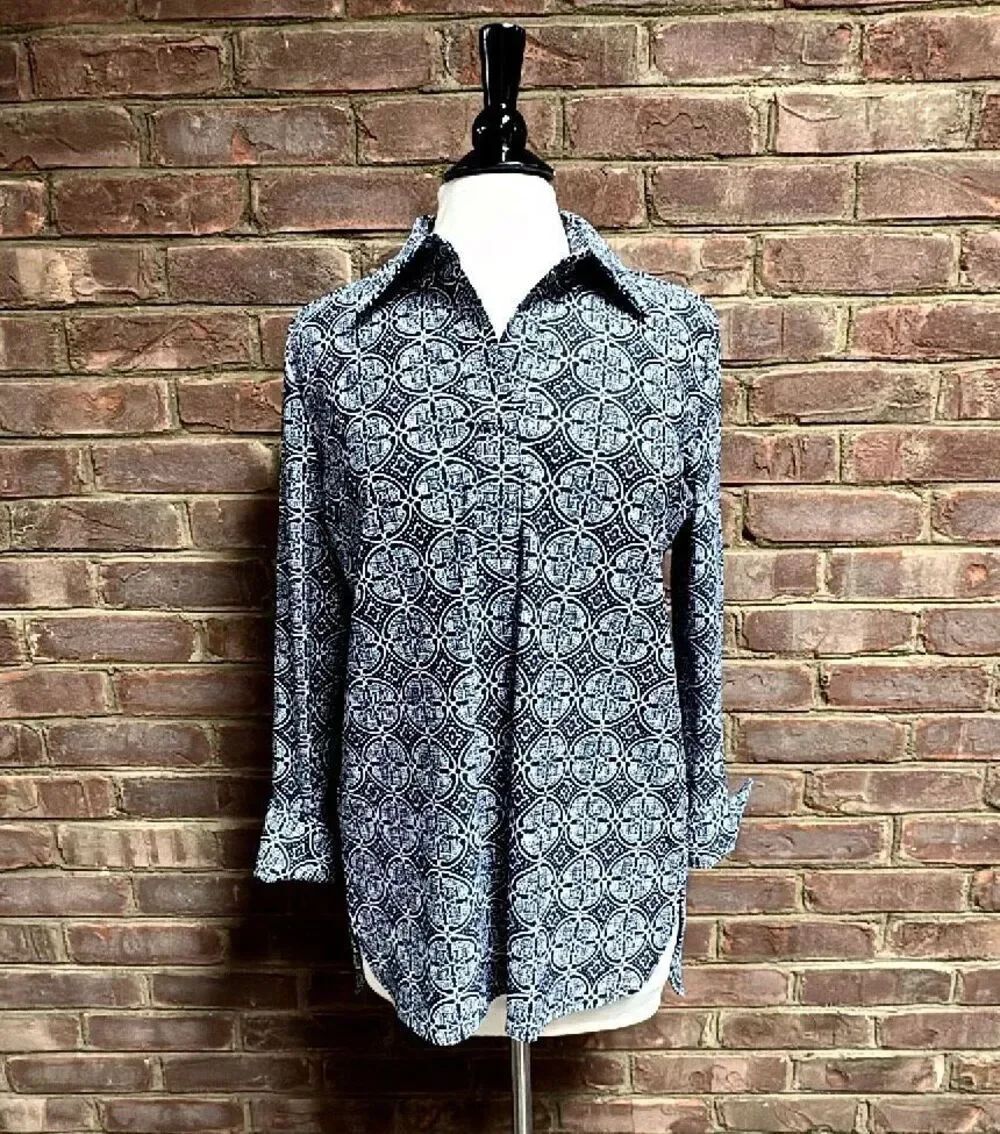 Jude Connally Women’s Hadley Navy Print Long Sleeve Tunic Stretch Top Sz Medium